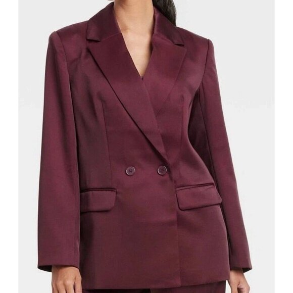 a new day Jackets & Blazers - NEW Women’s XS Structured Satin Blazer Burgundy A New Day i1663